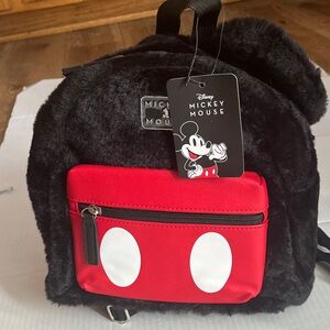 Vintage Disney Mickey Mouse Plush Backpack - Black and Red